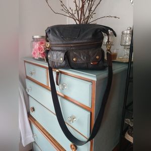 FOSSIL DISTRESSED BLACK LEATHER MORGAN CROSSBODY PURSE